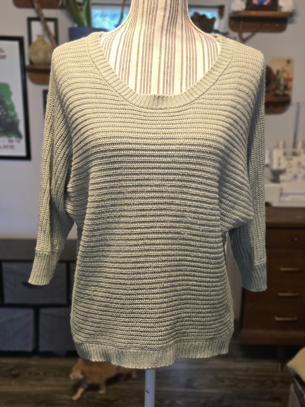 Misia Relaxed Scoop-Neck Ribbed Sweater in Sage Green